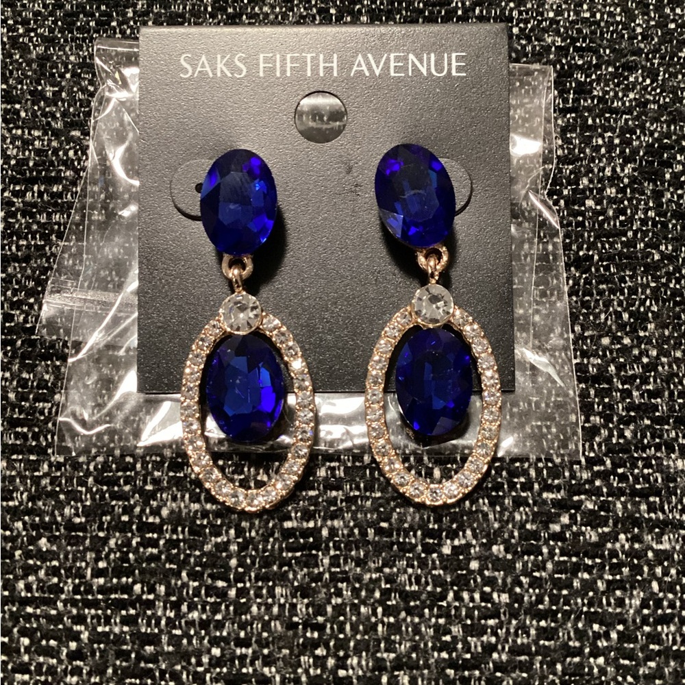 Saks Fifth Avenue Blue and Gold Drop Earrings